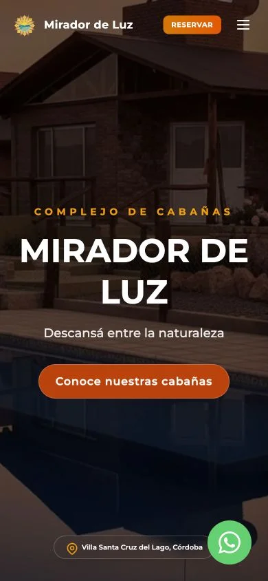 Vista en celular del mismo sitio de Mirador de Luz