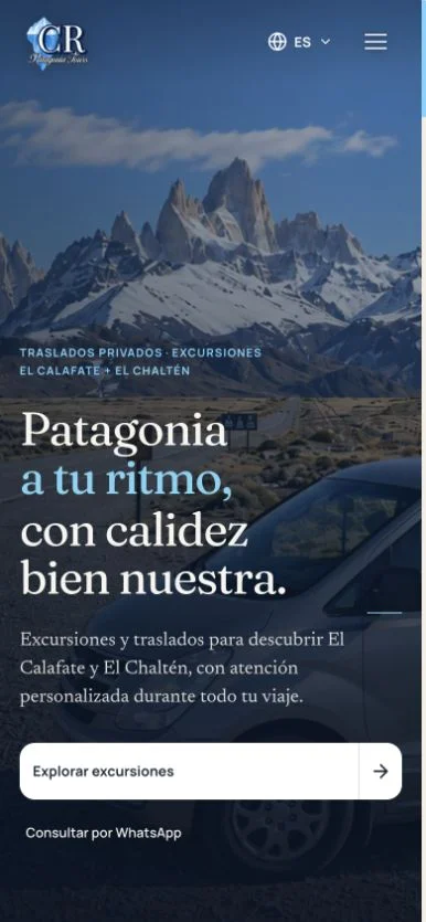 Vista en celular del mismo sitio de CR Patagonia Tours