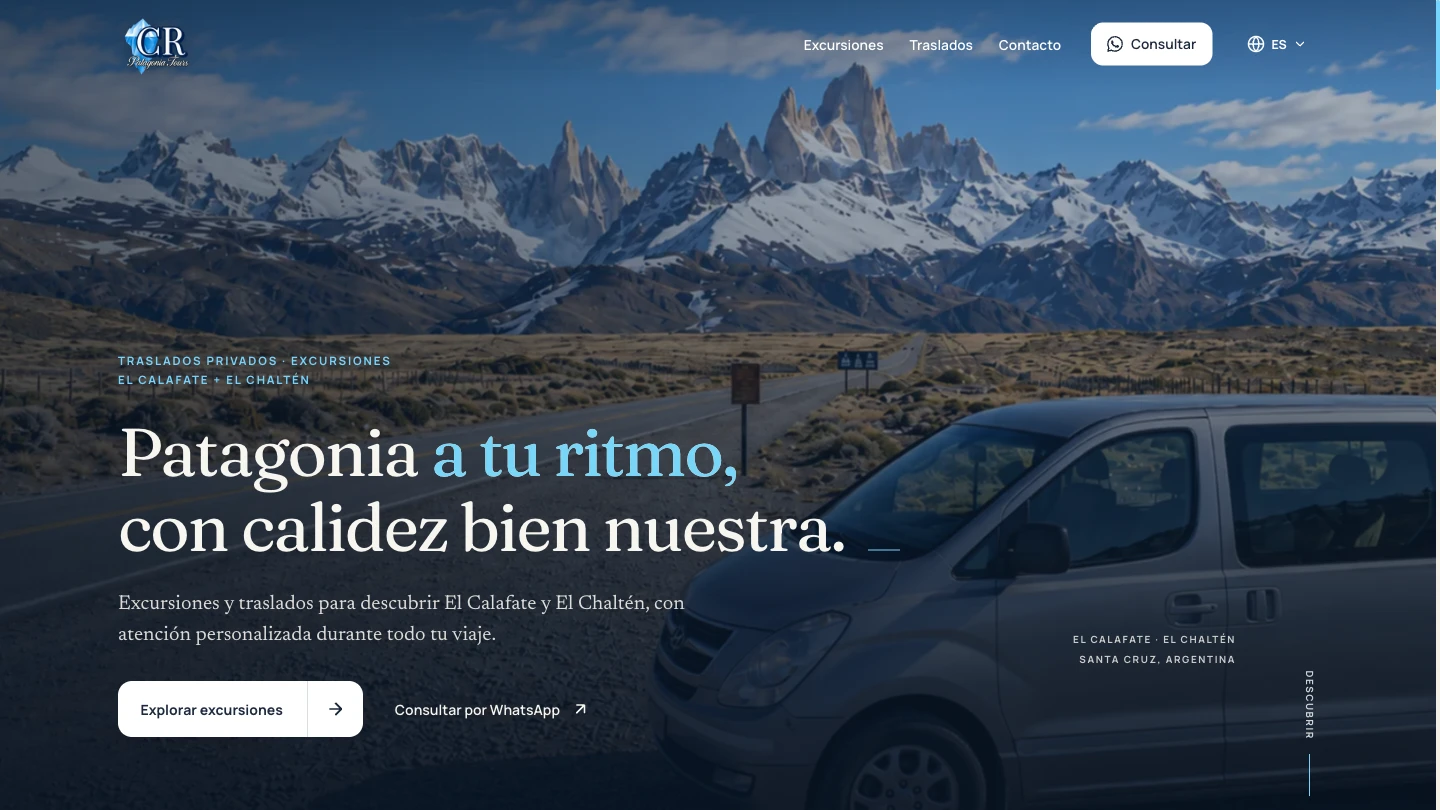 CR Patagonia Tours: vista auténtica de su página desarrollada por Orvalis